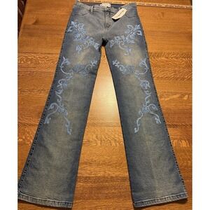 Brazil Roxx Women's Embroidered Floral Blue Mid Rise Flare Jeans Sz 8 (30x34)NWT